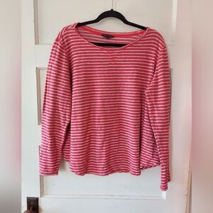 Lands' End Women's Red and Gray Striped Shirt